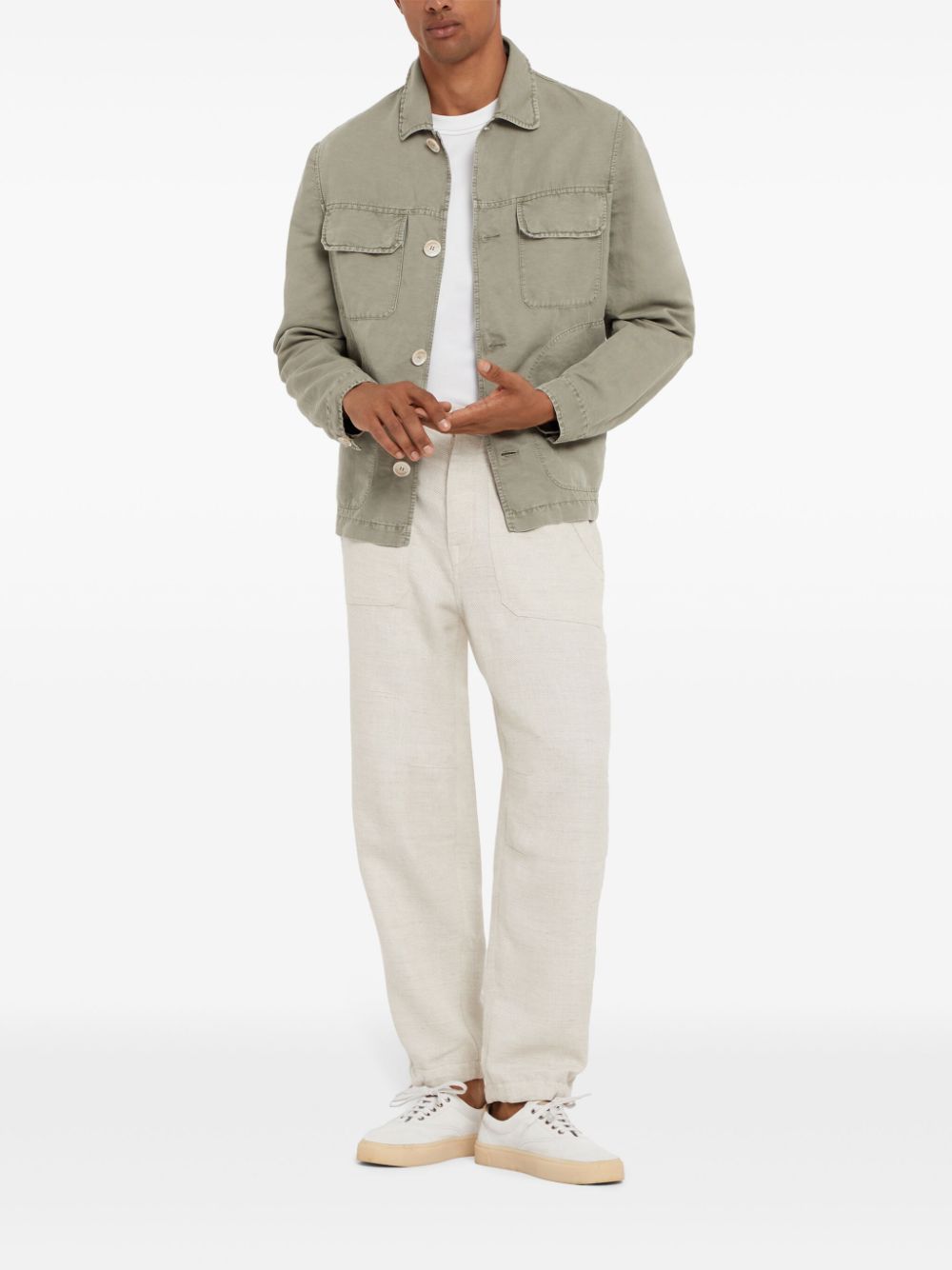 Brunello Cucinelli spread-collar button-up shirt jacket - Groen