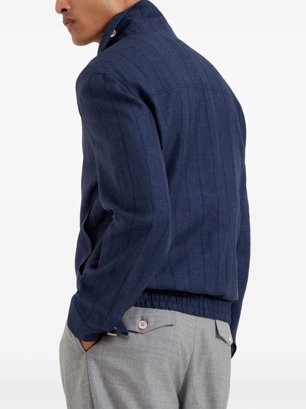 Shop Brunello Cucinelli Striped Zip-up Jacket In Blue