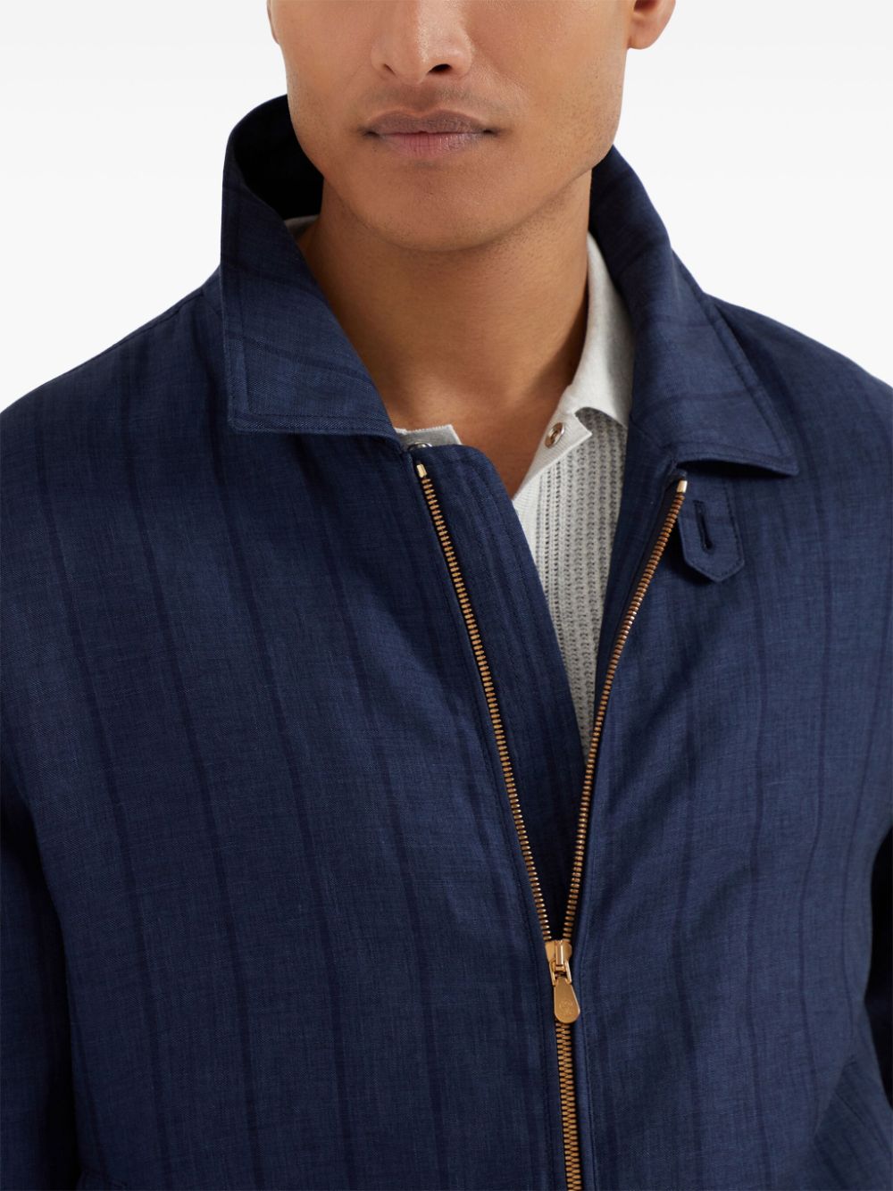 Shop Brunello Cucinelli Striped Zip-up Jacket In Blue