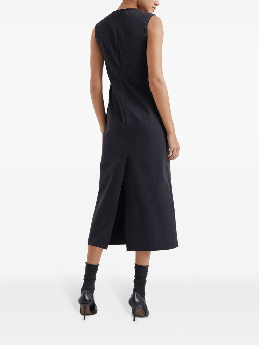 Shop Brunello Cucinelli Sleeveless Midi Dress In Black