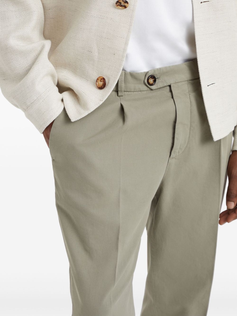 Shop Brunello Cucinelli Pressed-crease Cotton Trousers In Grün