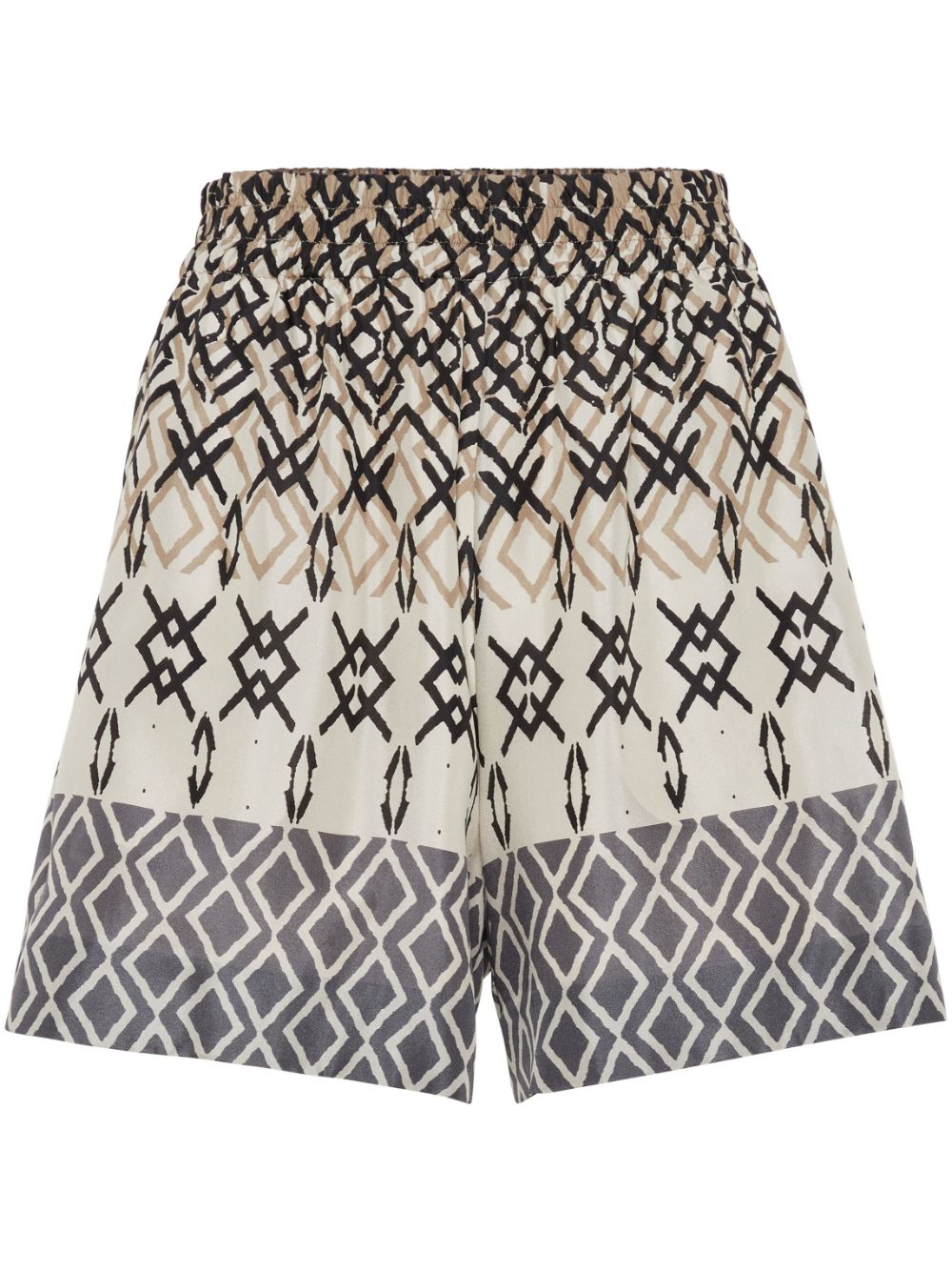 Brunello Cucinelli Zijden shorts met geometrisch patroon Bruin
