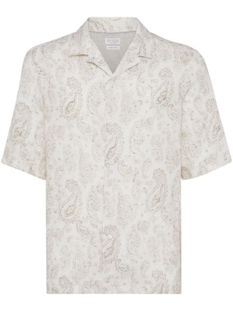 Brunello Cucinelli Leinenhemd mit Paisley-Print