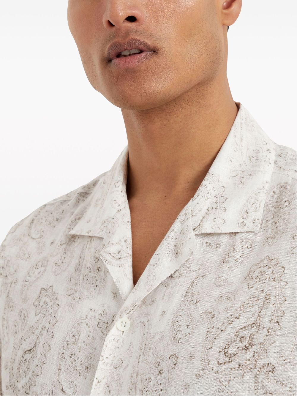 Shop Brunello Cucinelli Paisley-print Linen Shirt In Neutrals