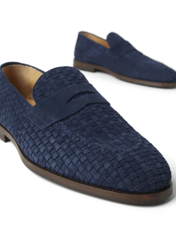 【関税＆送料込み】Brunello Cucinelli Blue Loafers With Mon Brunello Cucinelli - Navy Suede Penny Loafer | Mitchell Stores