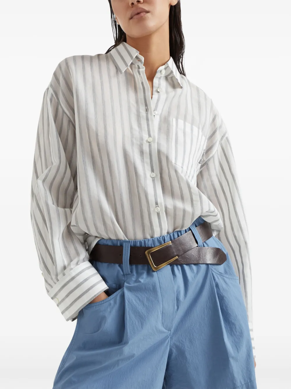 Brunello Cucinelli Gestreept shirt Wit