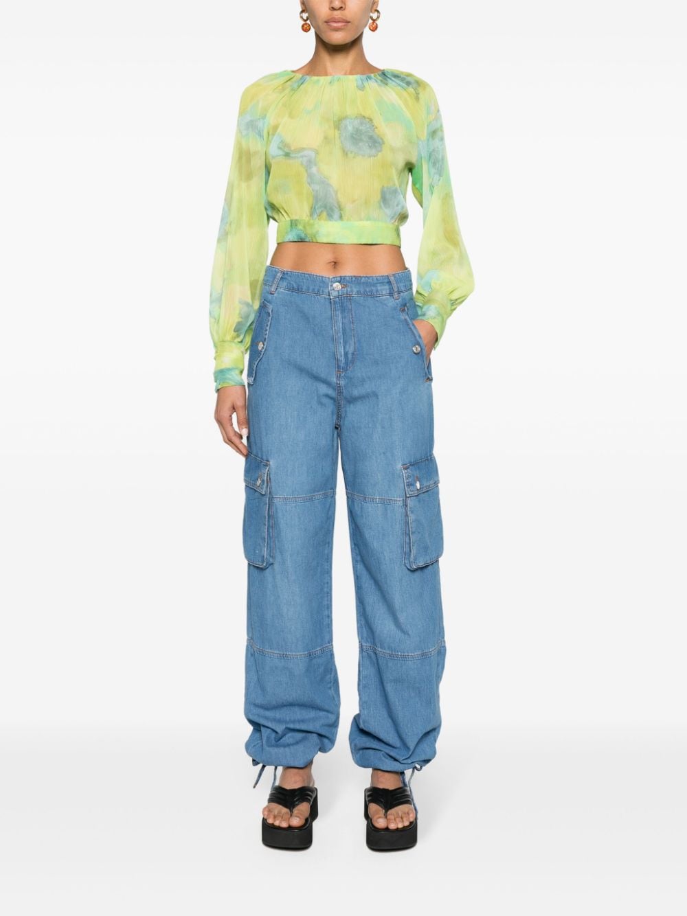 LIU JO Cropped blouse met waterverf-effect Groen