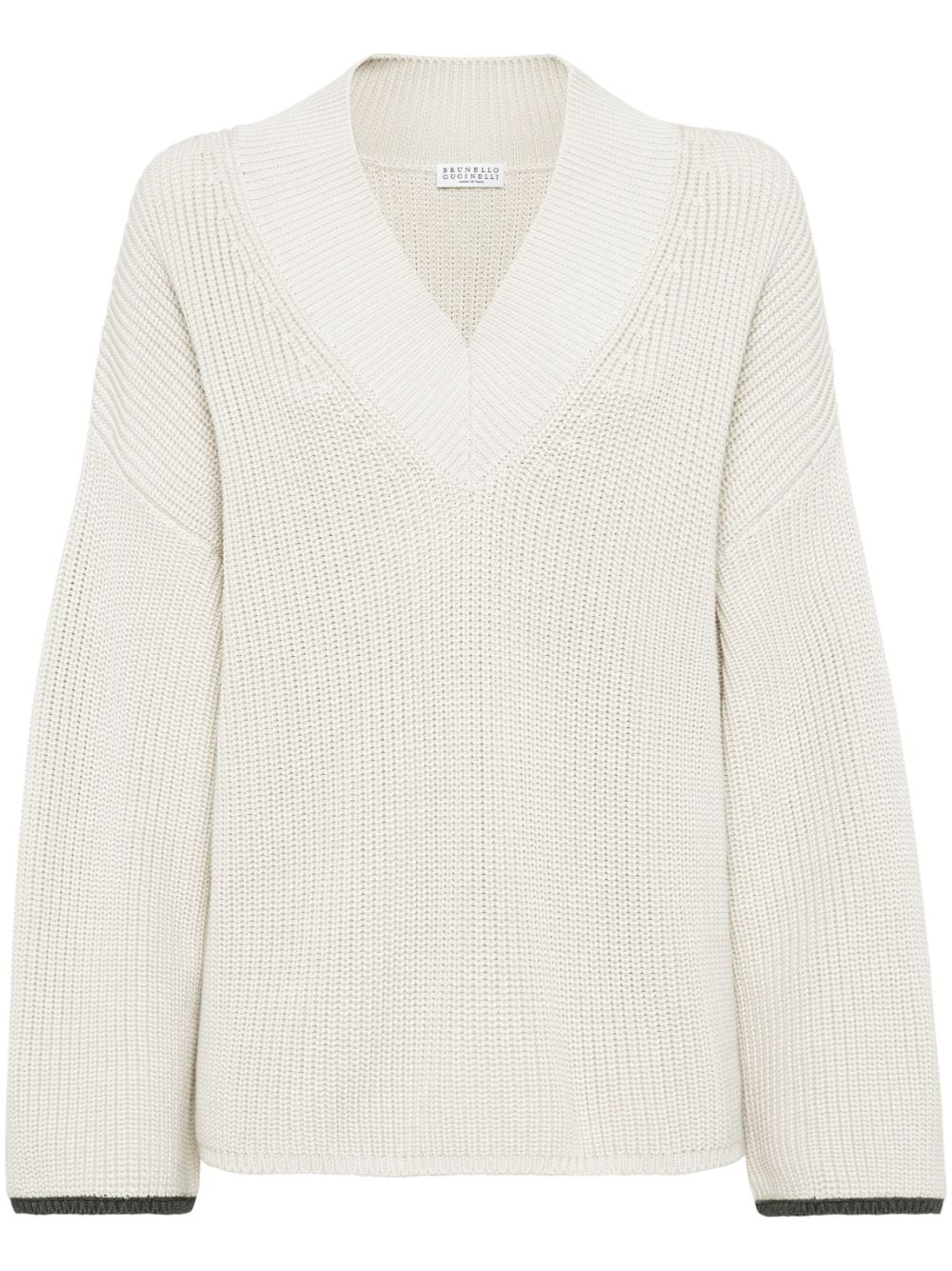 Shop Brunello Cucinelli Ribbed-knit Cotton Jumper In 中性色