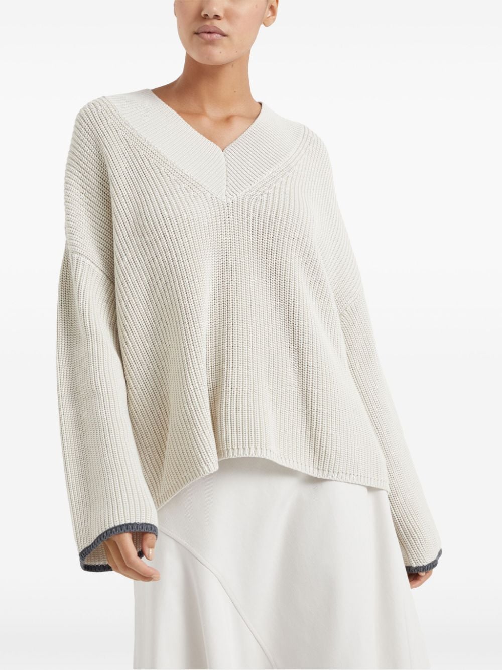 Shop Brunello Cucinelli Ribbed-knit Cotton Jumper In 中性色