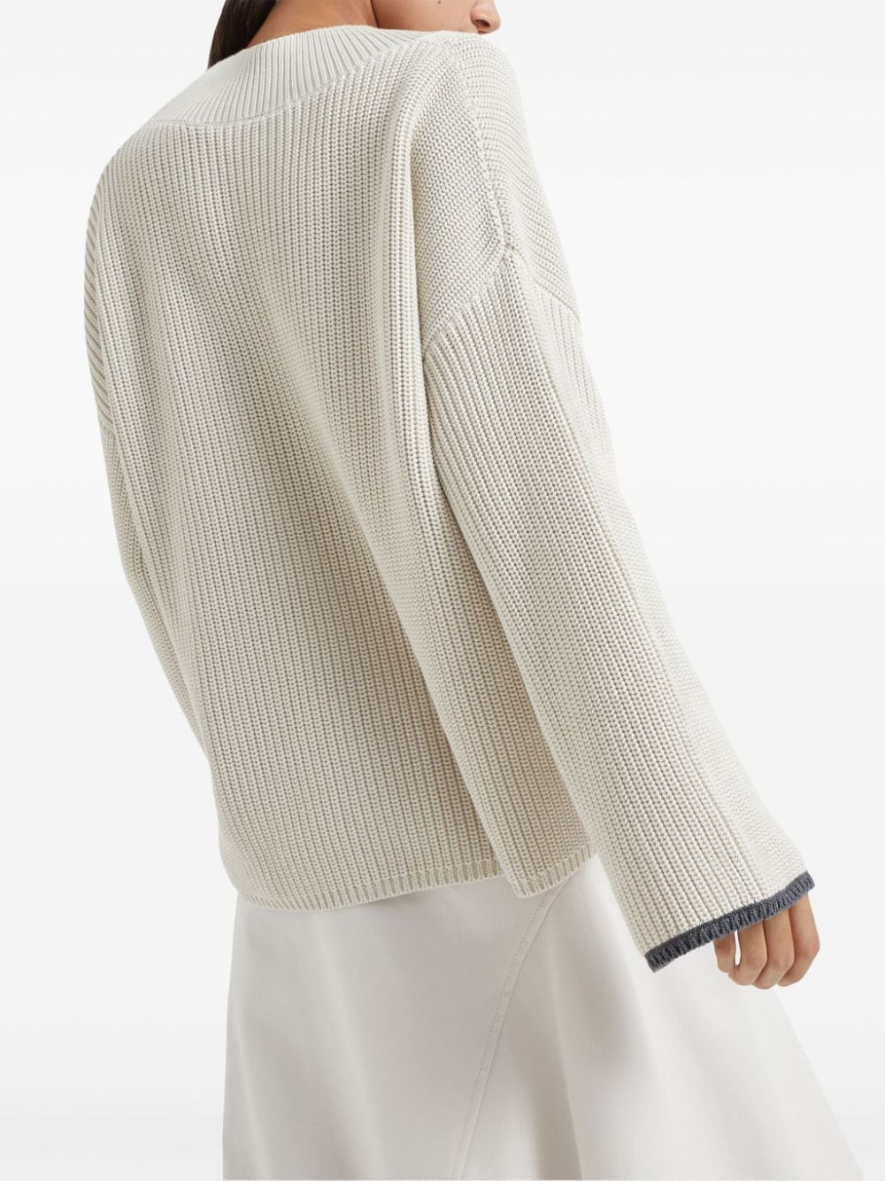 Shop Brunello Cucinelli Ribbed-knit Cotton Jumper In 中性色