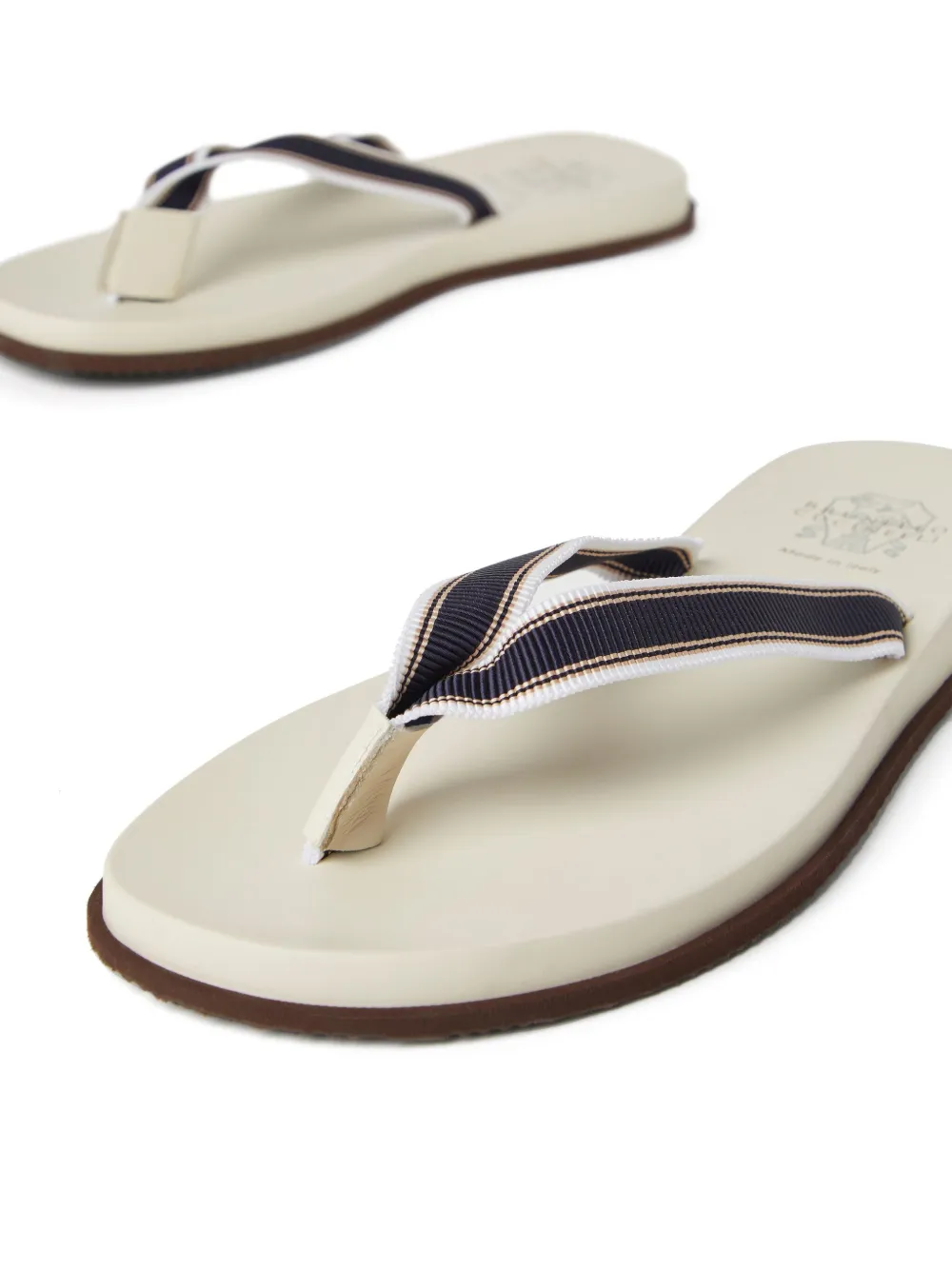Brunello Cucinelli striped leather flip flops Blue