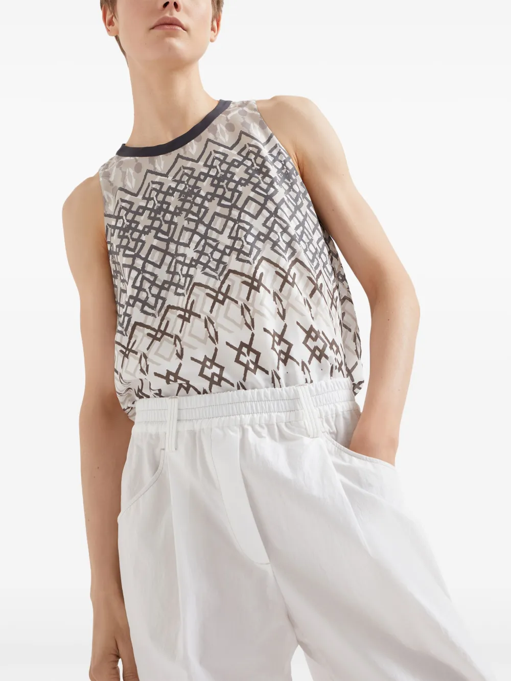 Brunello Cucinelli Pleated Poplin Wide Pants In White