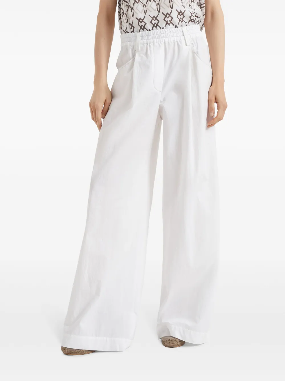 Brunello Cucinelli Pleated Poplin Wide Pants In White