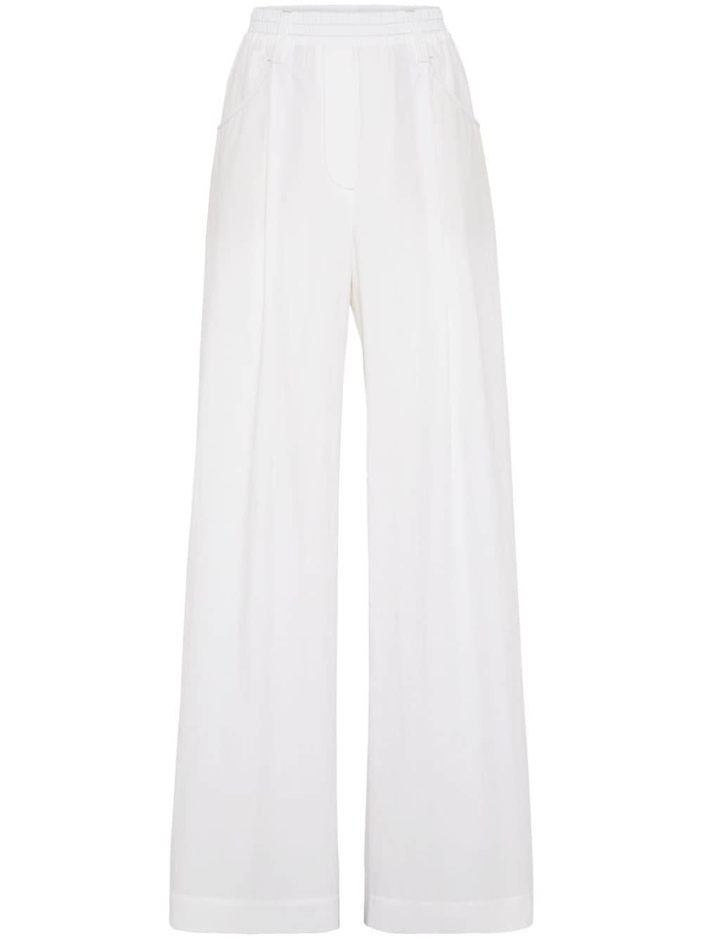 Brunello Cucinelli Wide-leg Cotton Trousers In White