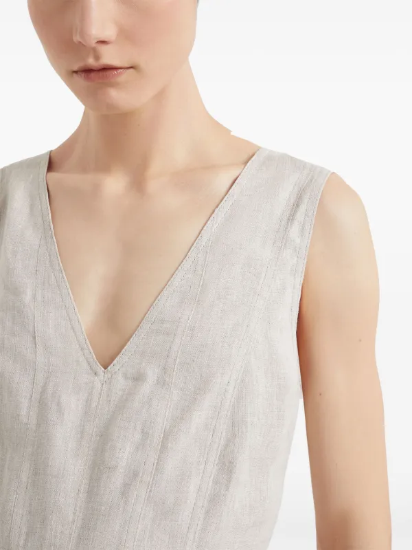 Brunello Cucinelli V-neck Linen Maxi Dress | Neutrals | FARFETCH