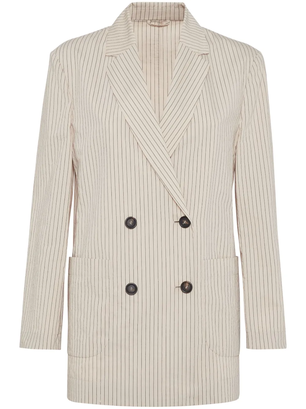 Brunello Cucinelli Blazer doppiopetto a righe - Marrone