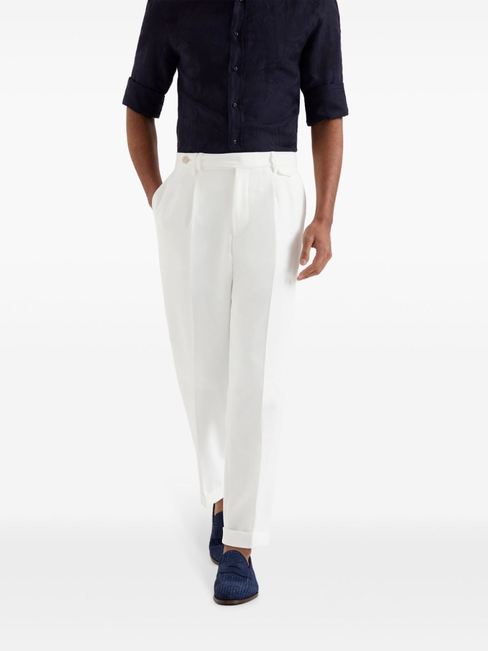 Shop Brunello Cucinelli Straight-leg Cotton Trousers In White