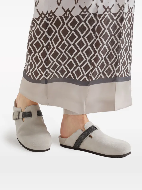 Brunello Cucinelli Monili-detail Suede Slippers | Grey