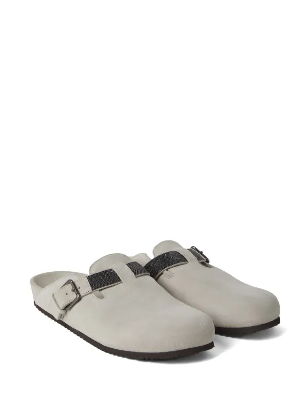 サンダル・ミュール Brunello Cucinelli Suede Mule With Monili Detail Monili bow-detail suede mules in brown - Brunello Cucinelli