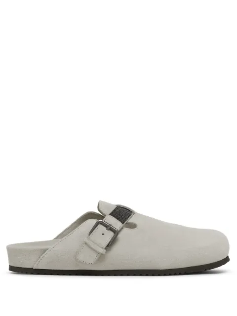 Brunello Cucinelli slippers de gamuza con detalle de cadena Monili