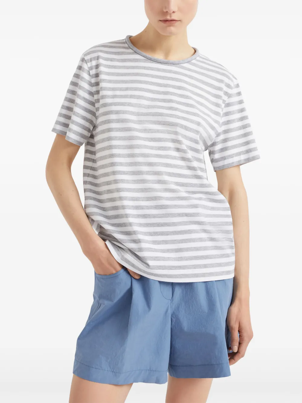 Shop Brunello Cucinelli Striped Cotton T-shirt In White