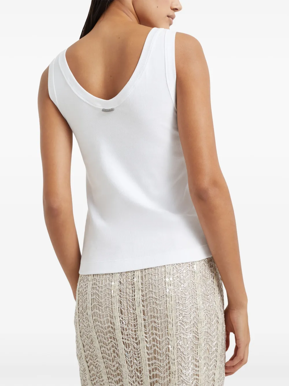 Brunello Cucinelli Geribbelde tanktop met monili kralen Wit