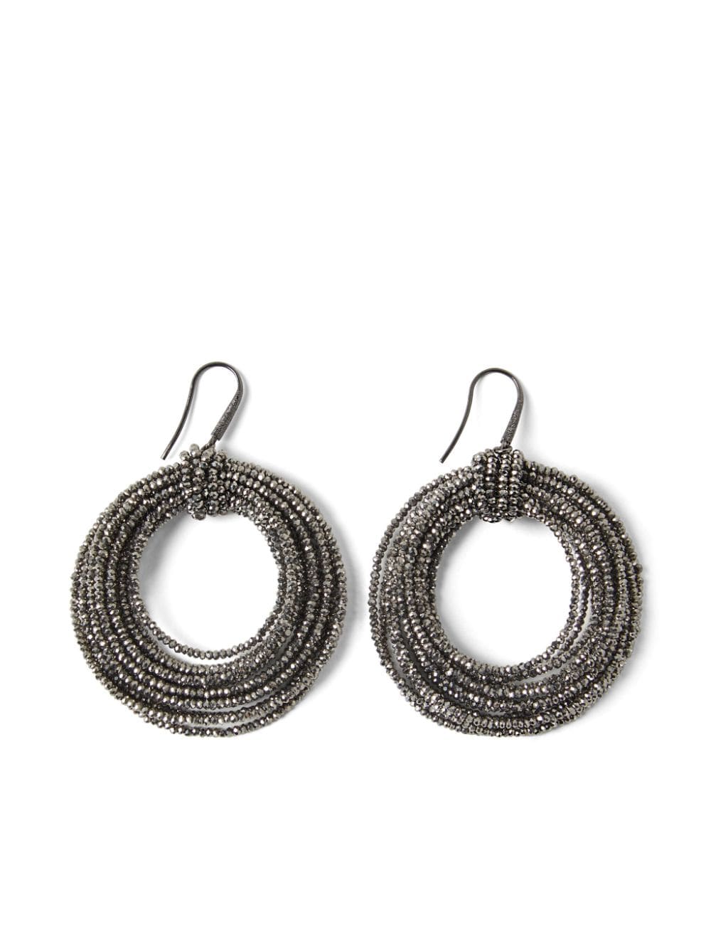 Shop Brunello Cucinelli Vetro Beaded Hoop Earrings In Silver