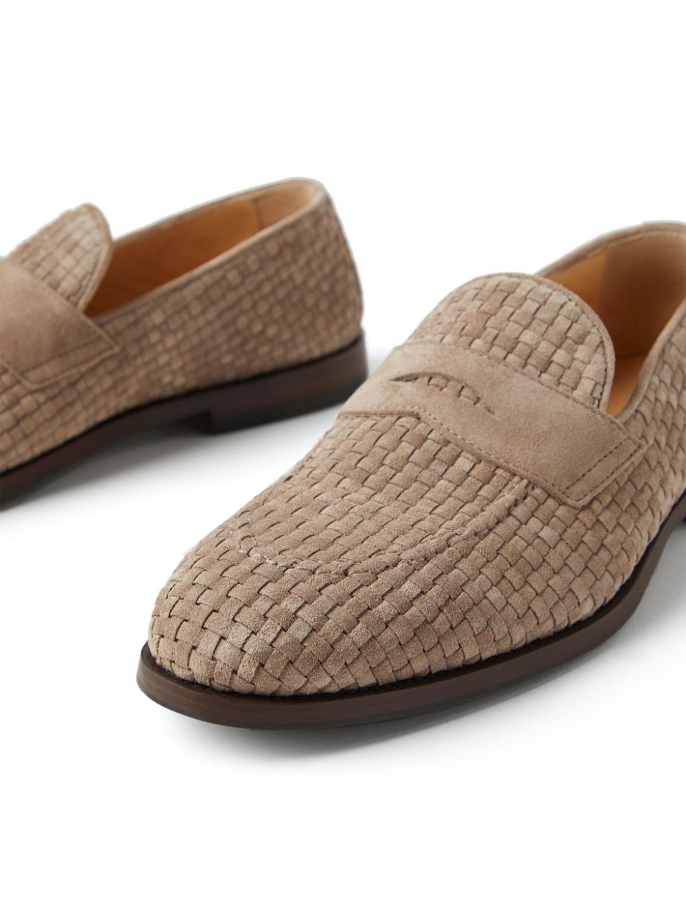 Shop Brunello Cucinelli Woven Suede Loafers In Neutrals