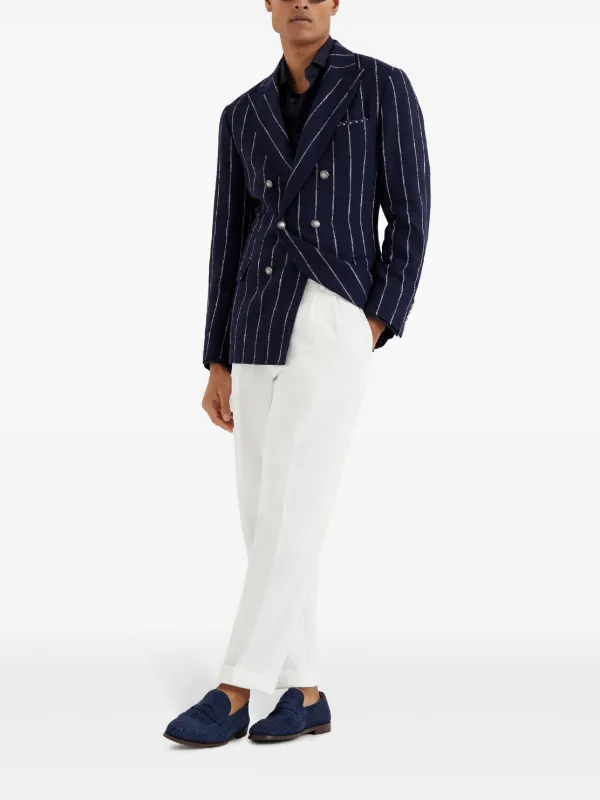 Brunello Cucinelli ストライプ ダブルジャケット | ブルー | FARFETCH JP