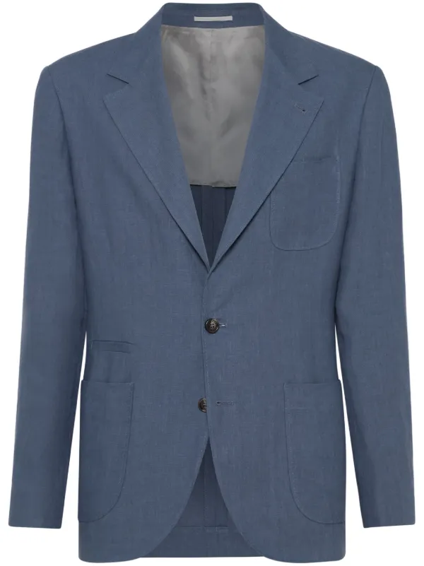 格安人気 Brunello ブルー | シングルジャケット リネン Cucinelli ジャケット・アウター