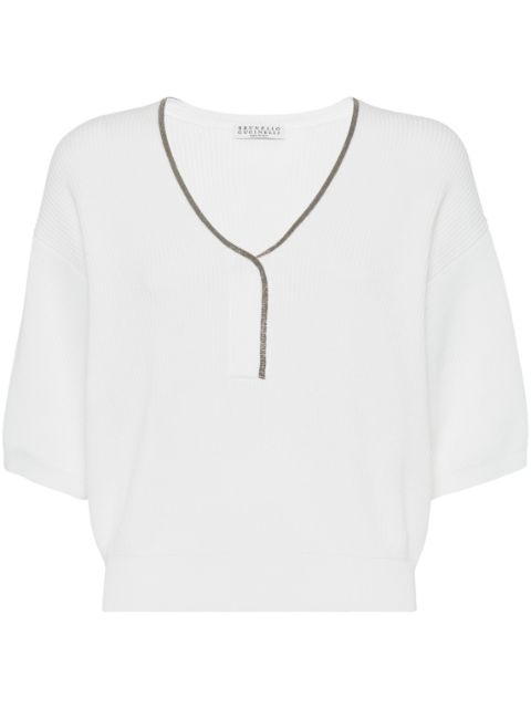 Brunello Cucinelli Monili-embellished cotton top Women