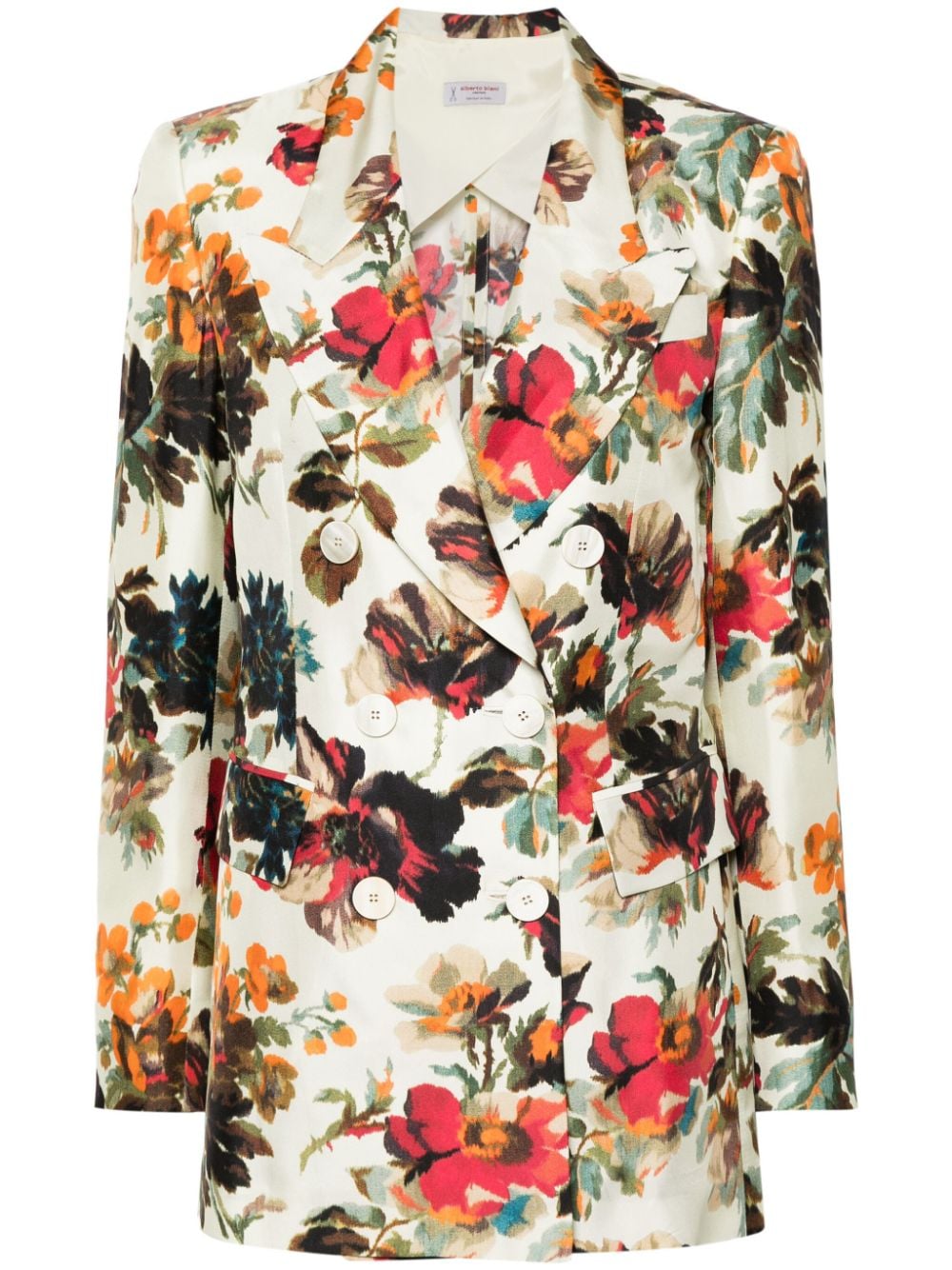Alberto Biani Floral-print Silk Blazer In Neutrals