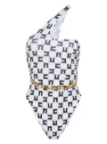 Elisabetta Franchi chain-detail monogram swimsuit - White