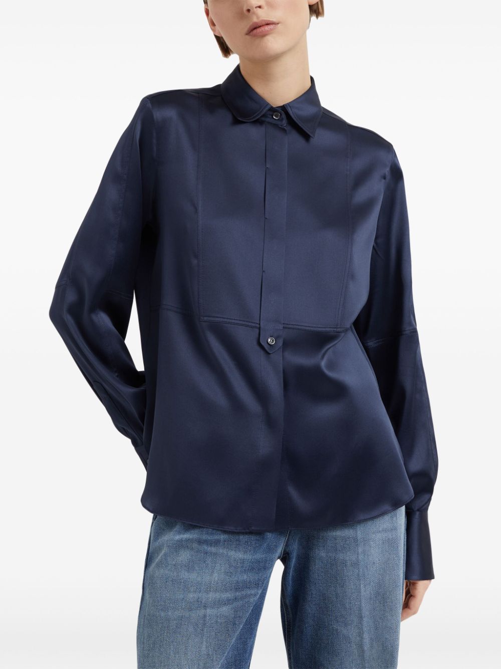 Shop Brunello Cucinelli Stretch-silk Shirt In Blue