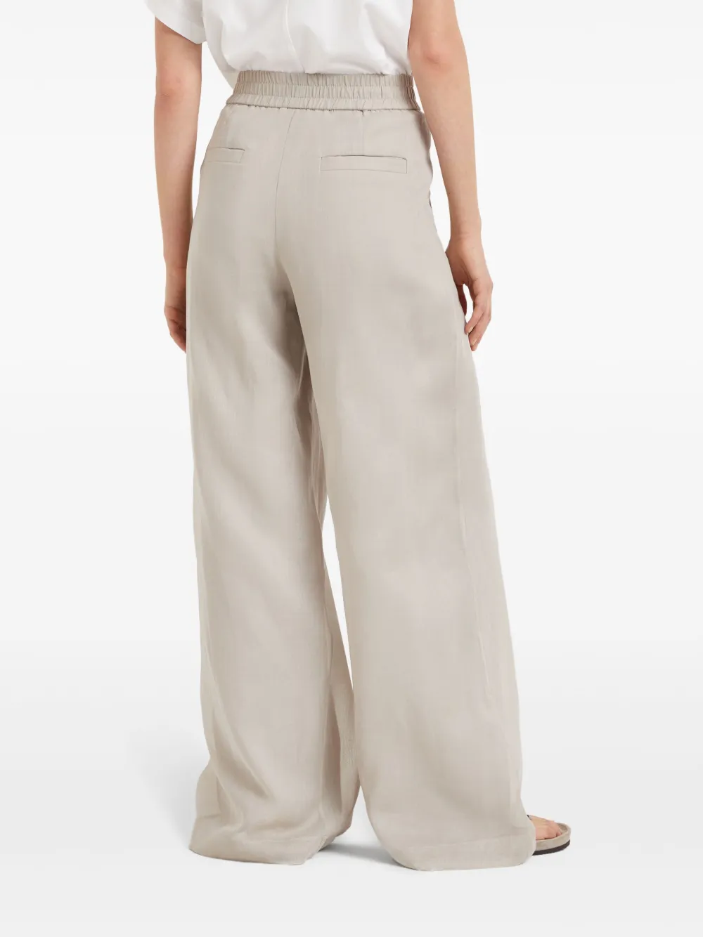 Brunello Cucinelli Linnen broek met elastische taille Beige