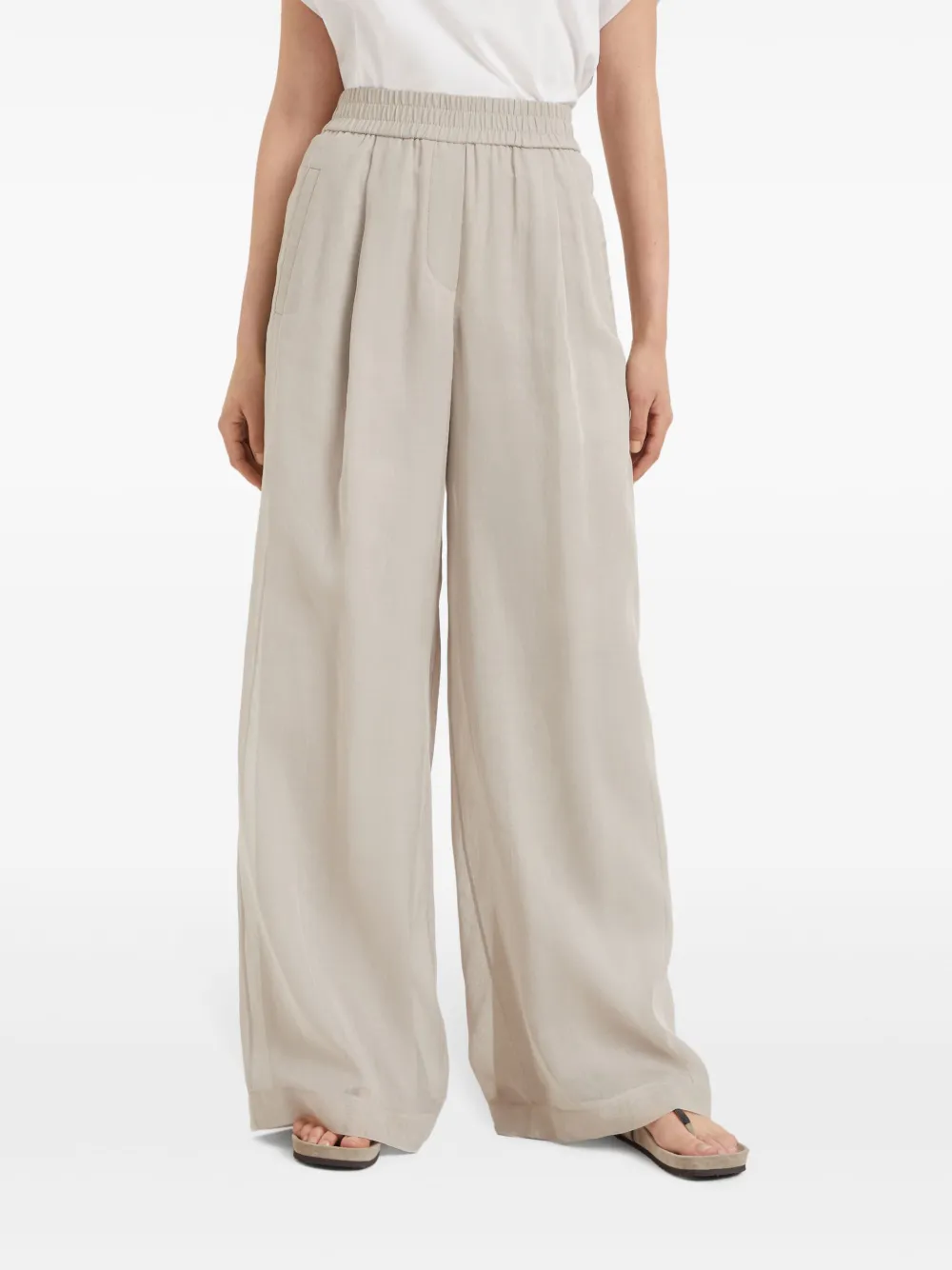 Brunello Cucinelli Linnen broek met elastische taille Beige