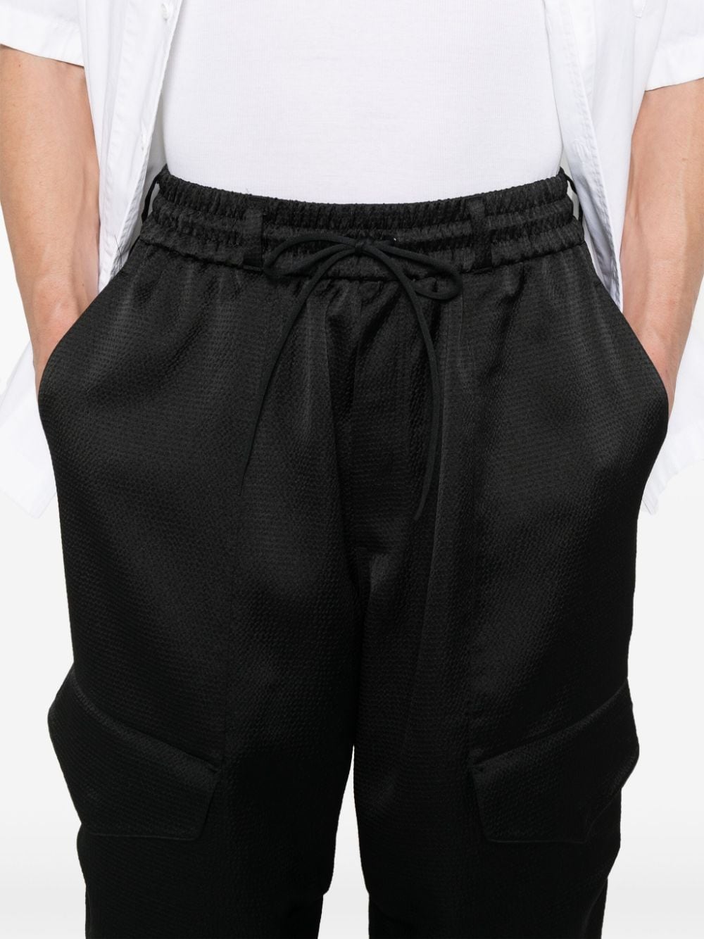 Shop Y-3 Tch Seersucker Cargo Trousers In Black