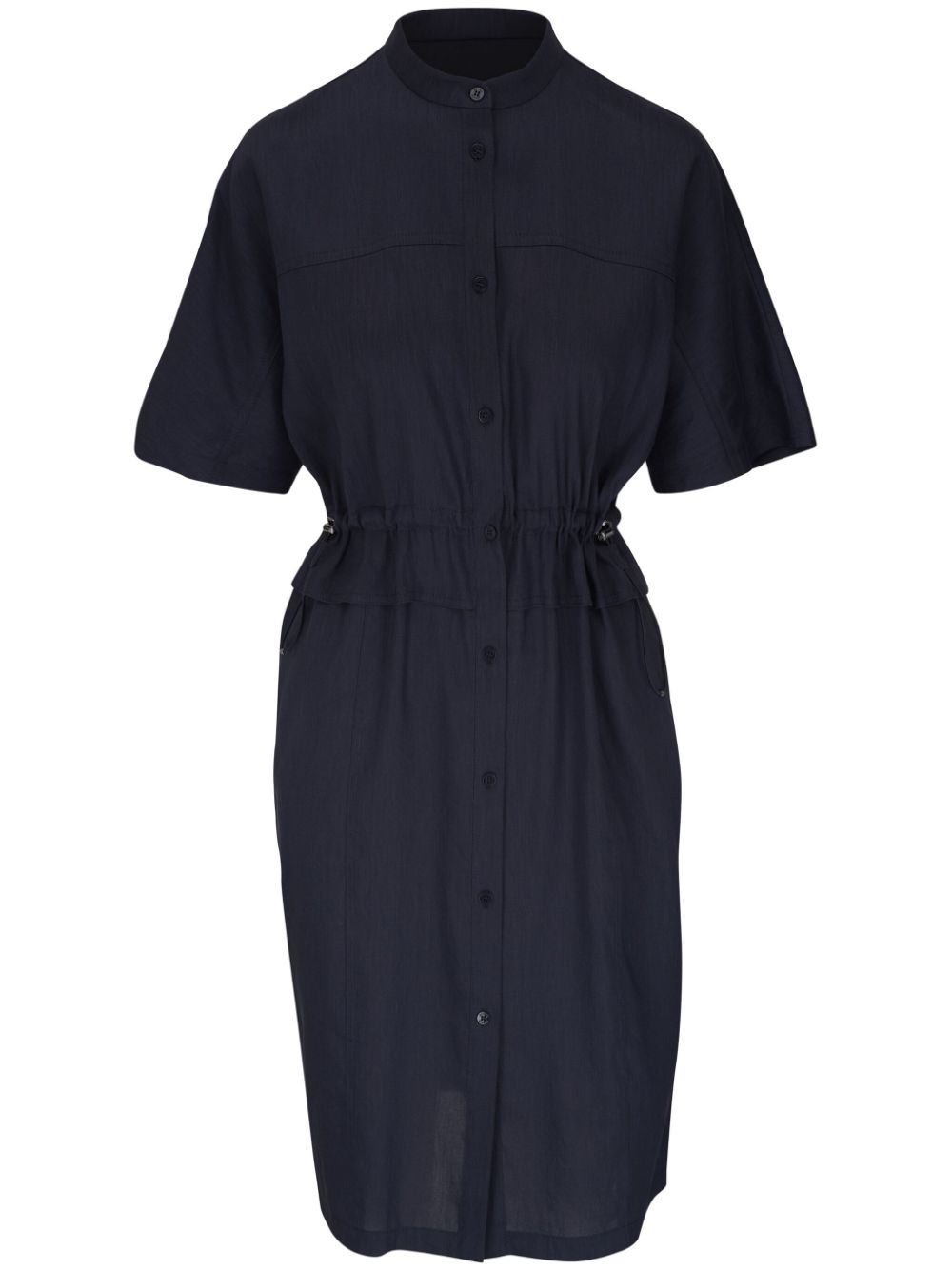Bogner Collarless Linen-blend Dress In Blue