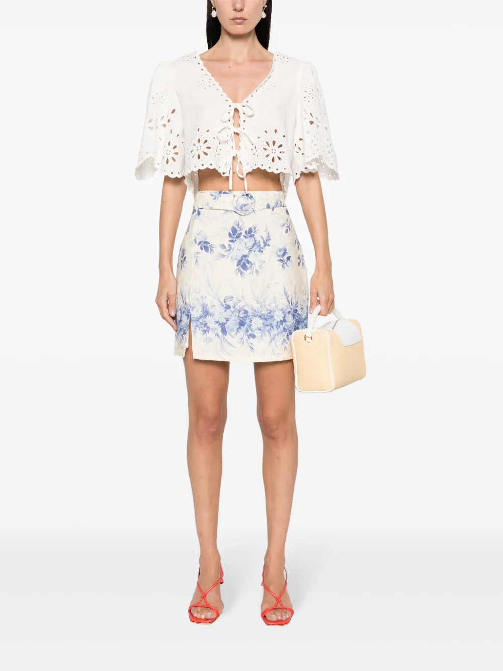 Shop Twinset Floral-print Mini Skirt In Neutrals