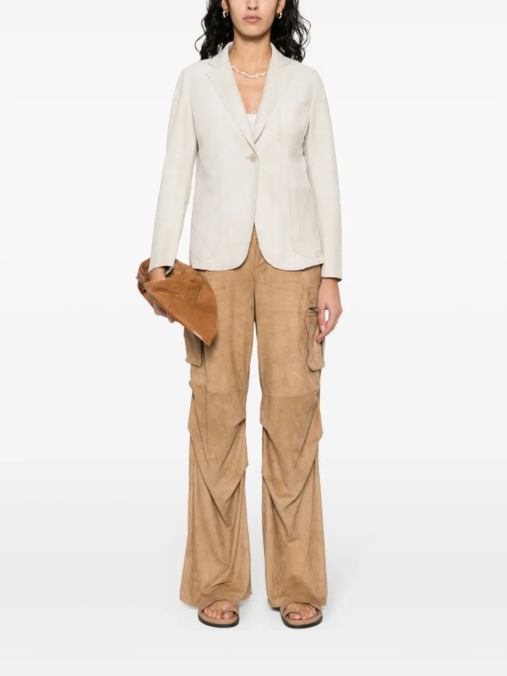 Shop Salvatore Santoro Suede Single-breasted Blazer In Neutrals