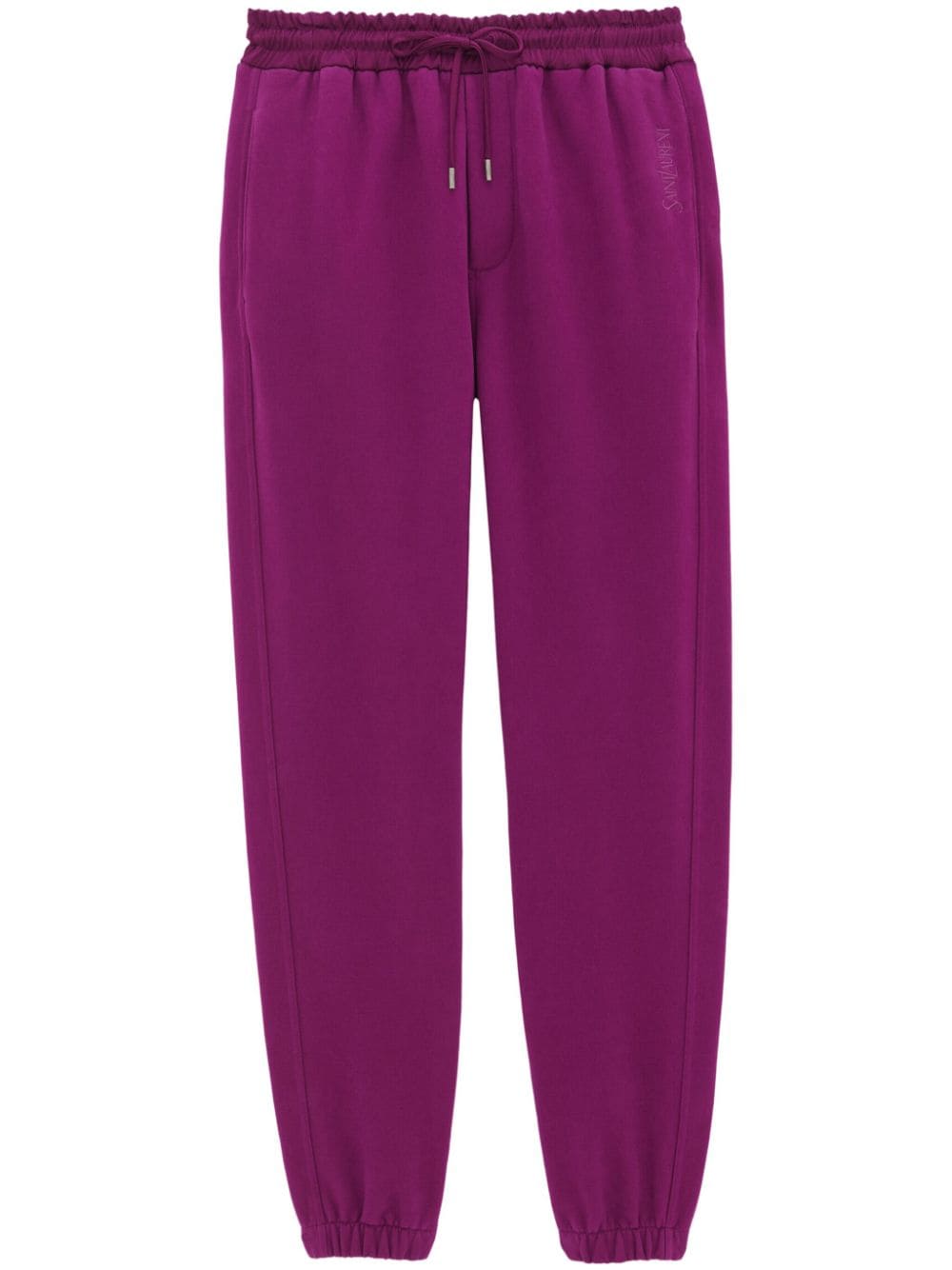 Saint Laurent Embroidered-logo Cotton Track Pants In Purple