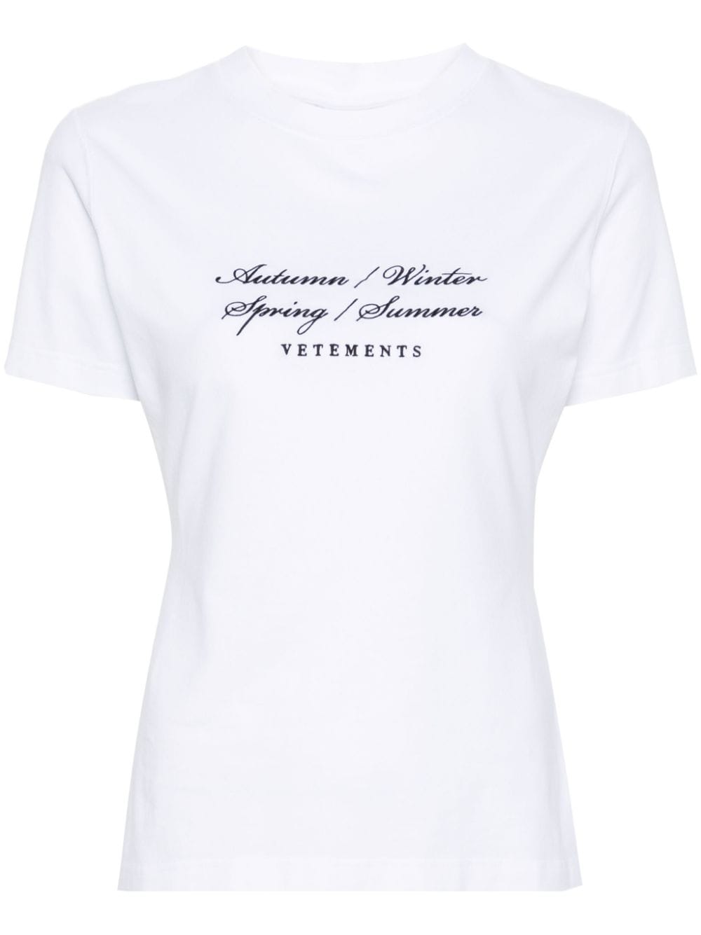 Vetements Slogan-embroidered Cotton T-shirt In White