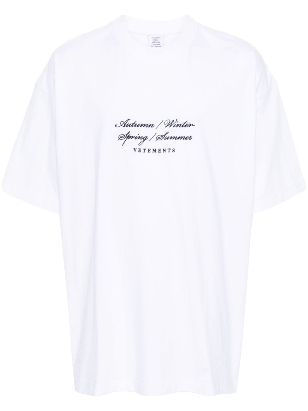 Vetements Slogan-embroidered Cotton T-shirt In White