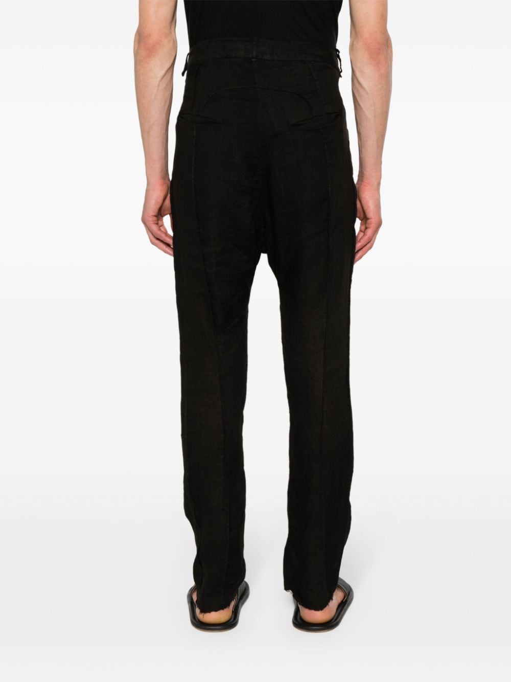 Shop Masnada Drop-crotch Linen Trousers In Black
