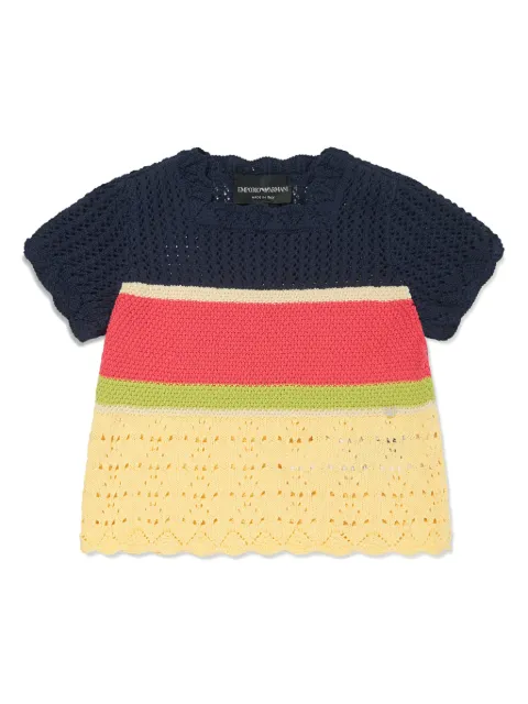 Emporio Armani Kids توب قطن مخطط بحياكة كروشيه