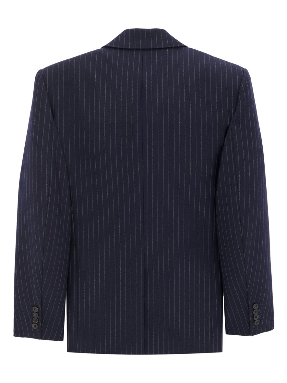Shop Saint Laurent Pinstriped Double-breasted Wool Blazer In Blue