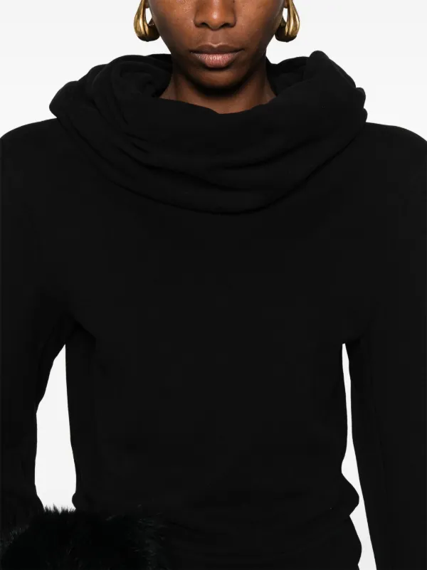 Saint Laurent Cropped Draped Hoodie | Black | FARFETCH