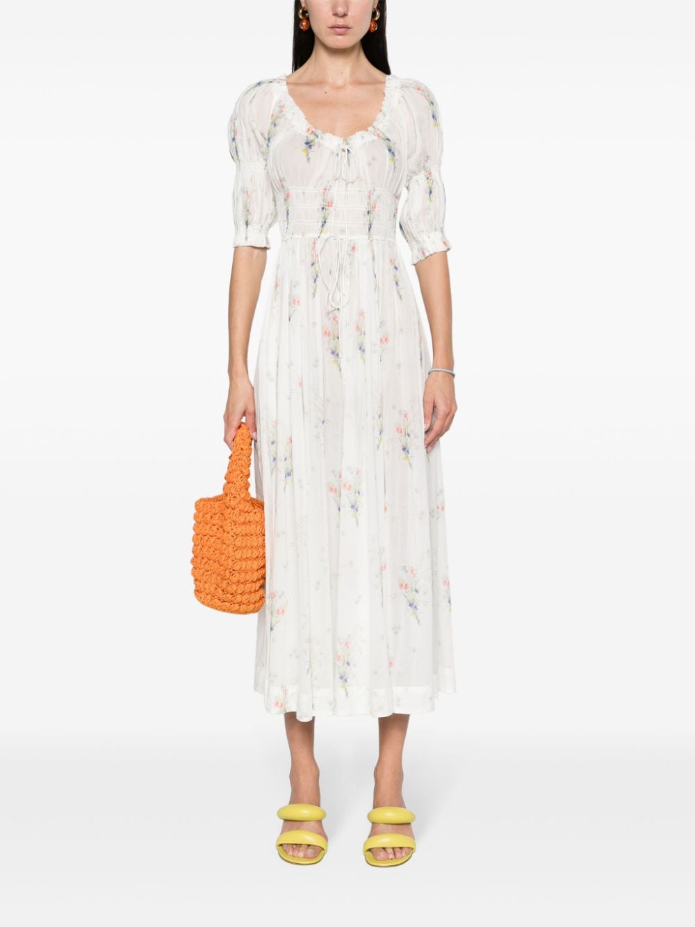 DÔEN Ischia Painted Bouquet-print Midi Dress - Farfetch