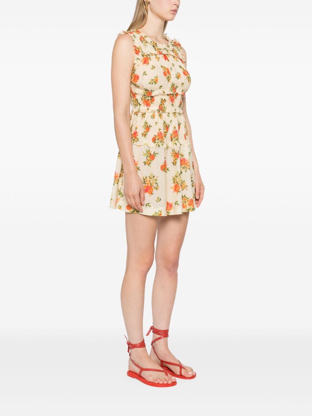 Shop Doen Martha Floral-print Mini Dress In Nude