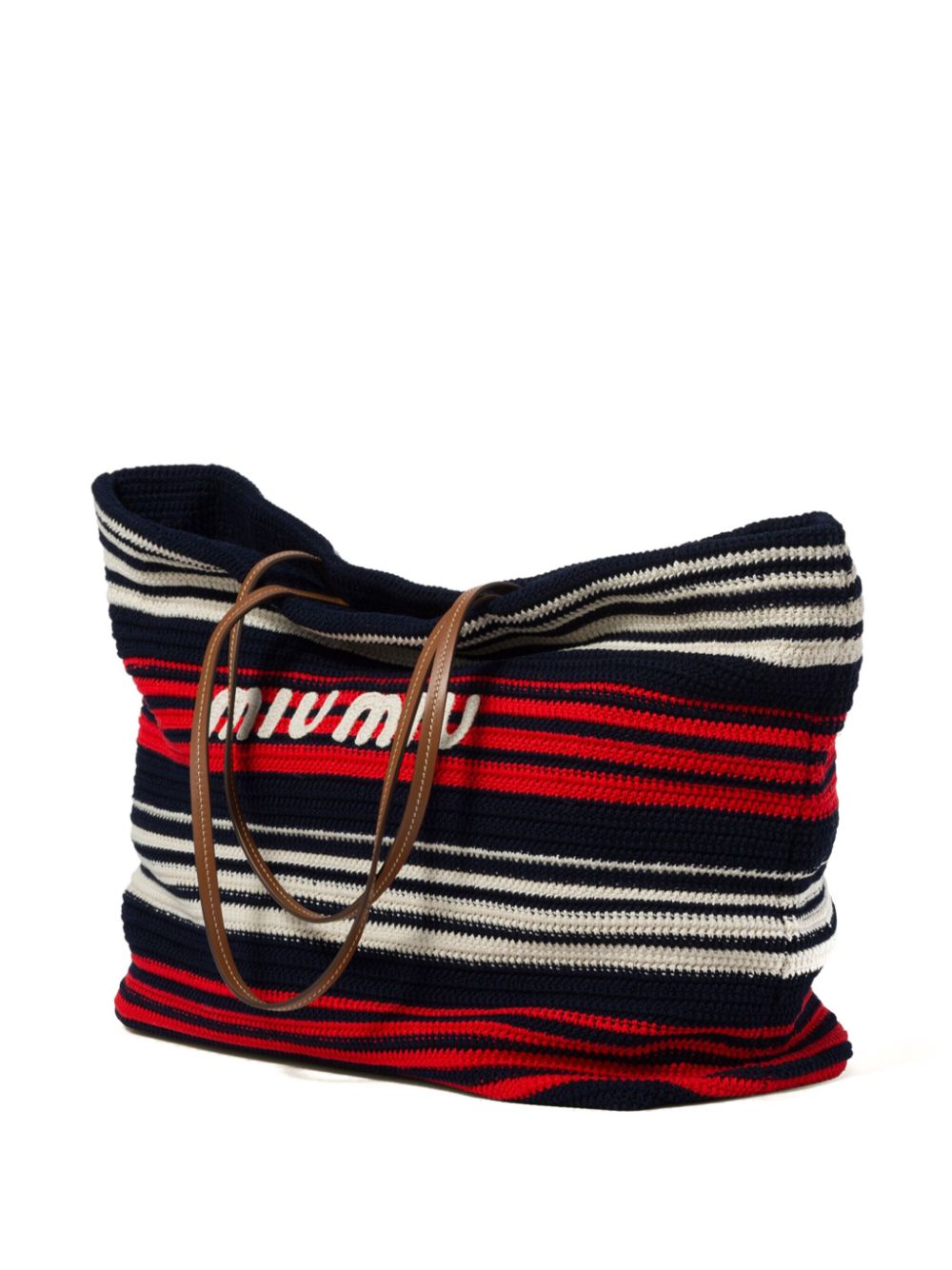 Miu Miu striped crochet-knit tote bag WOMEN